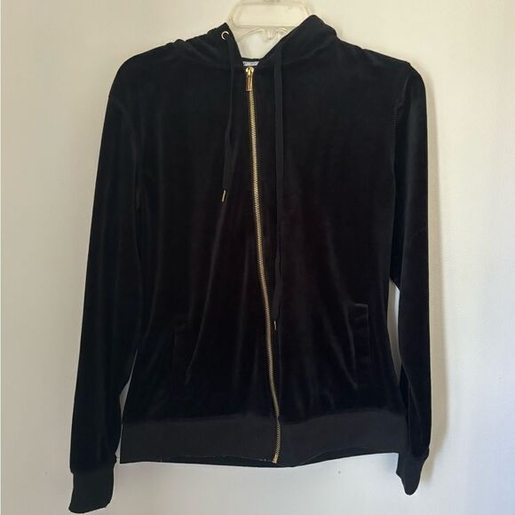 White Mark black velour zip up hoodie with gold zipper L - Picture 4 of 12